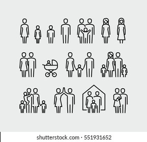 Family vector icons set in thin line style  - Shutterstock ID 551931652