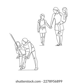 Family vector illustration drawn in line art style
