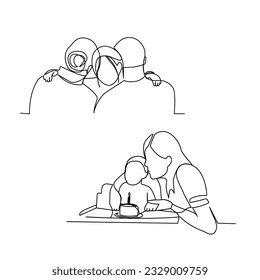 Family vector illustration drawn in line art style