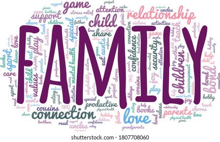 Family vector illustration word cloud isolated on a white background.