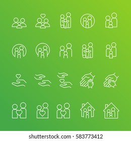 Family Vector line icon set isolated on green background