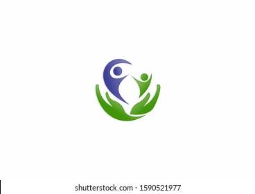 Family vector logo symbol with hand concept design