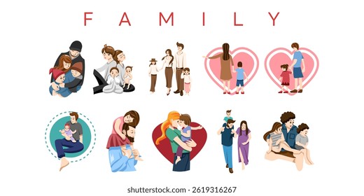 Family vector set collection graphic clipart design featuring happy family illustrations for parenting, family-oriented projects, and community-themed designs