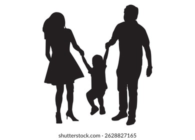 Family vector silhouette . Silhouettes of family father mother  and little son  . 