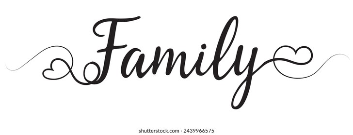 Familie. Vektortypografie-Text. Inschrift für Wohndesign, Fußmatte, Karte, Poster, Banner, T-Shirt. Handgezeichneter moderner Kalligrafie-Text - Familie. Skriptwortdesign. Vektorgrafik