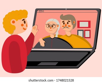 家族のテレビ会議 祖父母と孫のオンライン会議 家族のビデオ通話 おじいちゃんの日 ベクターイラスト のベクター画像素材 ロイヤリティフリー Shutterstock