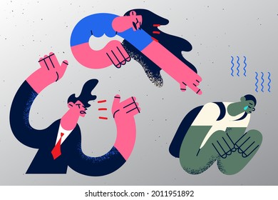 Family Violence And Abusing Concept. Angry Furious Parents Mother And Father Yelling At Sad Teenage Boy Feeling Frustrated Depressed Sad Vector Illustration