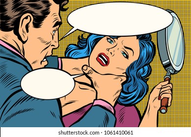 Family violence, the husband yells at his wife. Pop art retro vector illustration kitsch drawing