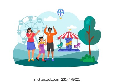 A family visits a nearby amusement park for a fun-filled morning of rides and attractions.