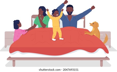 Family waking up semi flat color vector characters. Standing figures. Full body people on white. Family members isolated modern cartoon style illustration for graphic design and animation