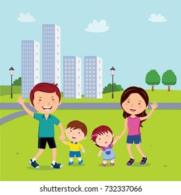 Family walk in the neighborhood