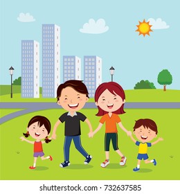 Family walk in the neighborhood
