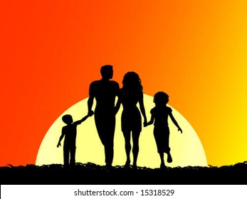 Family Children Walk On Sunset Stock Vector (Royalty Free) 97485965 ...