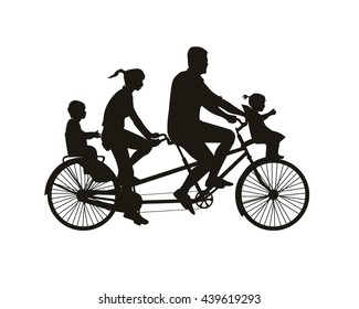 Family Walk On Tandem Bike 