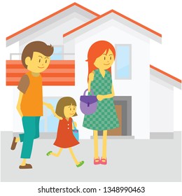 family walk together with children illustration.-vector