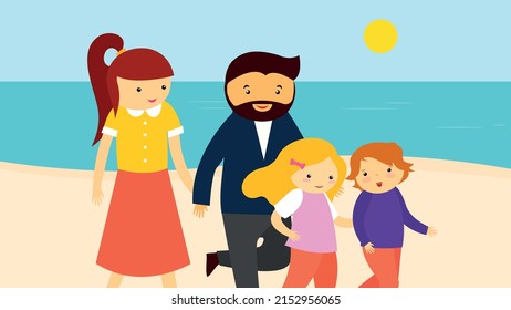 family walking on the beach