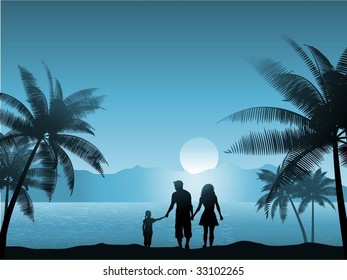 Family walking on beach