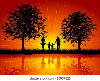 Family walking outside