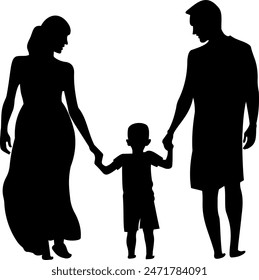 Family walking silhouettes Vector illustration
