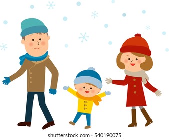 family Walking in the snow