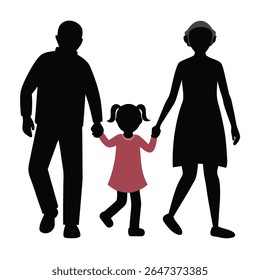 A family walking together holding hands silhouettes representing family bonds