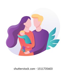 Family walking together. Mother, father and daughter spend time together. Happy kid. Isolated flat illustration vector