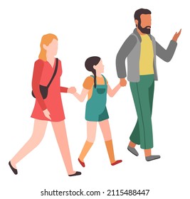 Family walking together. Parents holding daughter hands