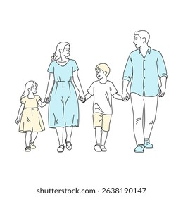 a family walking together in the park and holding hands