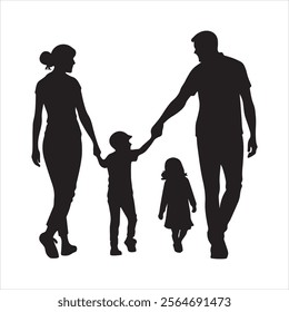 family walking together in silhouette vector illustration eps 10 on a white background fully editable file