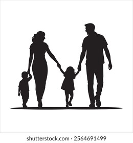 family walking together in silhouette vector illustration eps 10 on a white background fully editable file