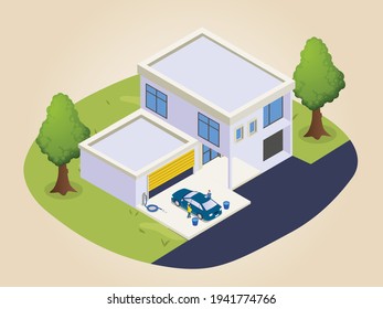 Family washing car isometric 3d vector concept for banner, website, illustration, landing page, flyer, etc.