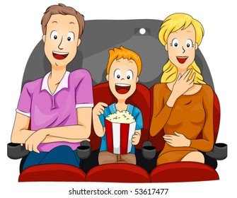 Family watching Movie - Vector