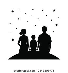Família assistindo estrelas juntas sob o céu noturno