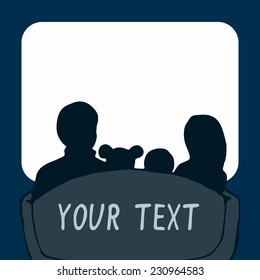 Family watching television, head silhouettes, space for text, eps8.