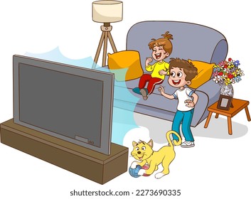 family Watching TV cartoon vector