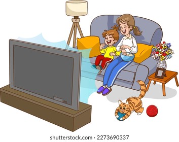 vector de dibujos animados de la familia Watching TV