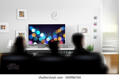 Family watching TV. Rich vector graphic template.