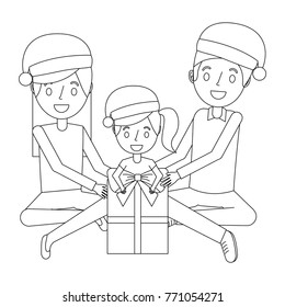 family wearing christmas hat with gift box