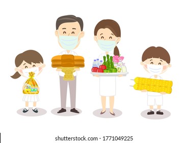 Family wearing face mask offering to Buddhist with Kathin ceremony