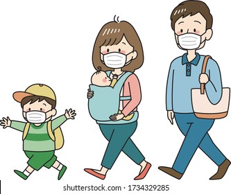 Family wearing face mask for prevent virus 