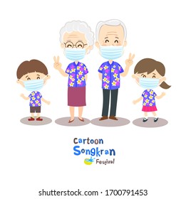 Family wearing Mask in Songkran Festival Thailand Vector