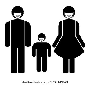Family wearing mask - Vector design of male female child symbols wearing masks for virus covid-19 protection