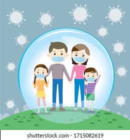 The family is wearing a mask Vector Illustration