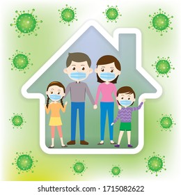The family is wearing a mask Vector Illustration