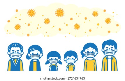 Family wearing masks and taking measures against corona