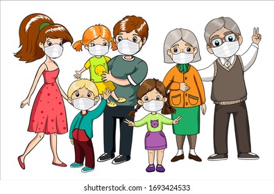 Family wearing protective masks. Coronavirus, covid-19 protection. Virus alert.