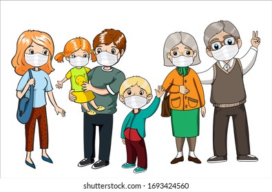 Family wearing protective masks. Coronavirus, covid-19 protection. Virus alert.