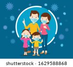 family wearing protective Medical mask for prevent virus Wuhan Covid-19.Dad Mom Daughter Son wearing a surgical mask.