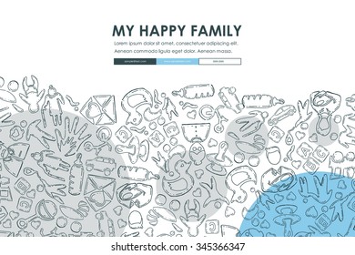 family Website Template Design with Doodle Background