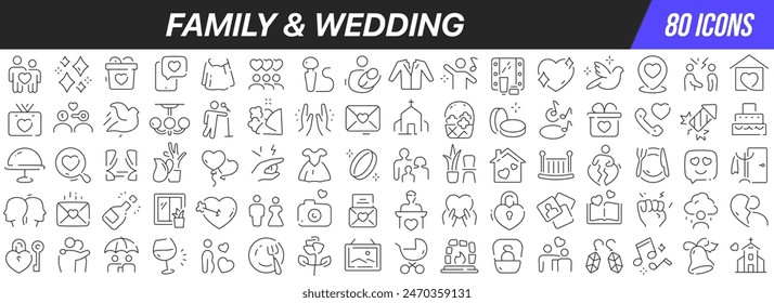 Family and wedding line icons collection. Big UI icon set in a flat design. Thin outline icons pack. Vector illustration EPS10